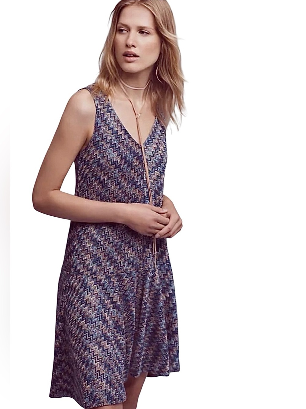 Maeve Westover Chevron Sleeveless Drop Waist Boho Knee Length Dress Medium NWOT